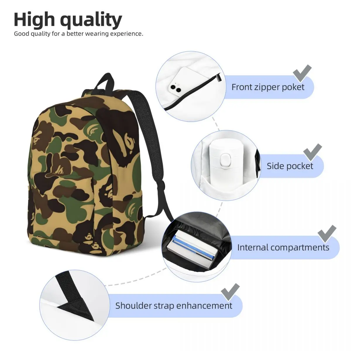 Ape-Bape For Girls Boys Large Capacity Student Backpack Lightweight waterproof Backpack 15.7in 17.7in