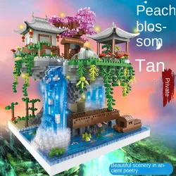 Assembling building blocks, ancient architecture, ancient style, peach blossom pond, micro particles, high difficulty children's