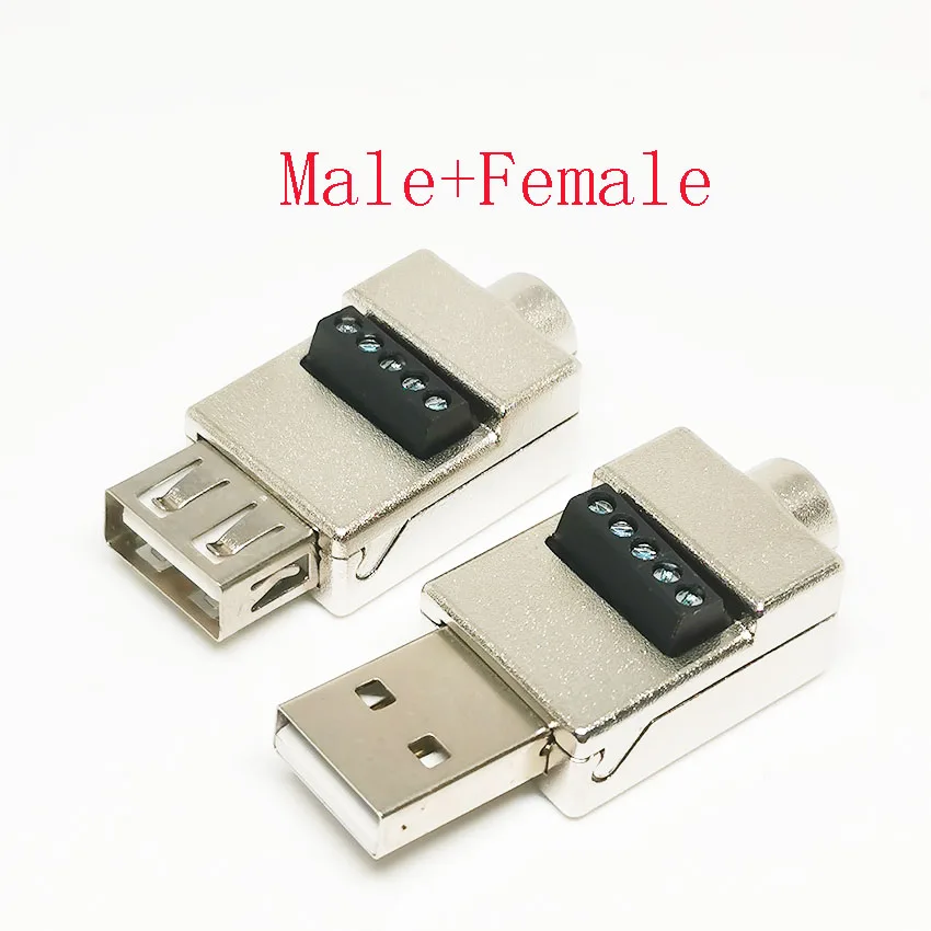 

USB Solderless Connector Metal Case Mobile Phone Fast Charging Cable USB Solderless plug USB male DIY wiring terminal