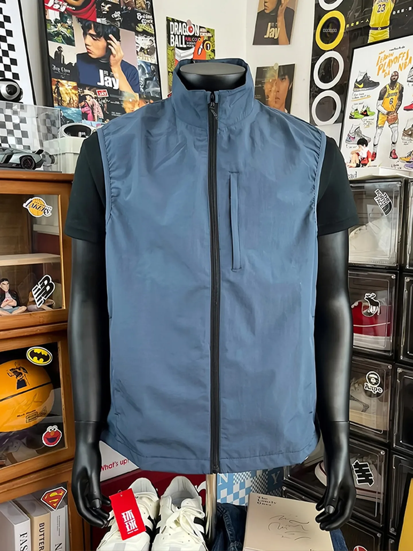 

Cobalt Blue Stand Collar Workwear Vest Men's Autumn Tee-Proof Zipper Layering American Functional oulder ort Coat