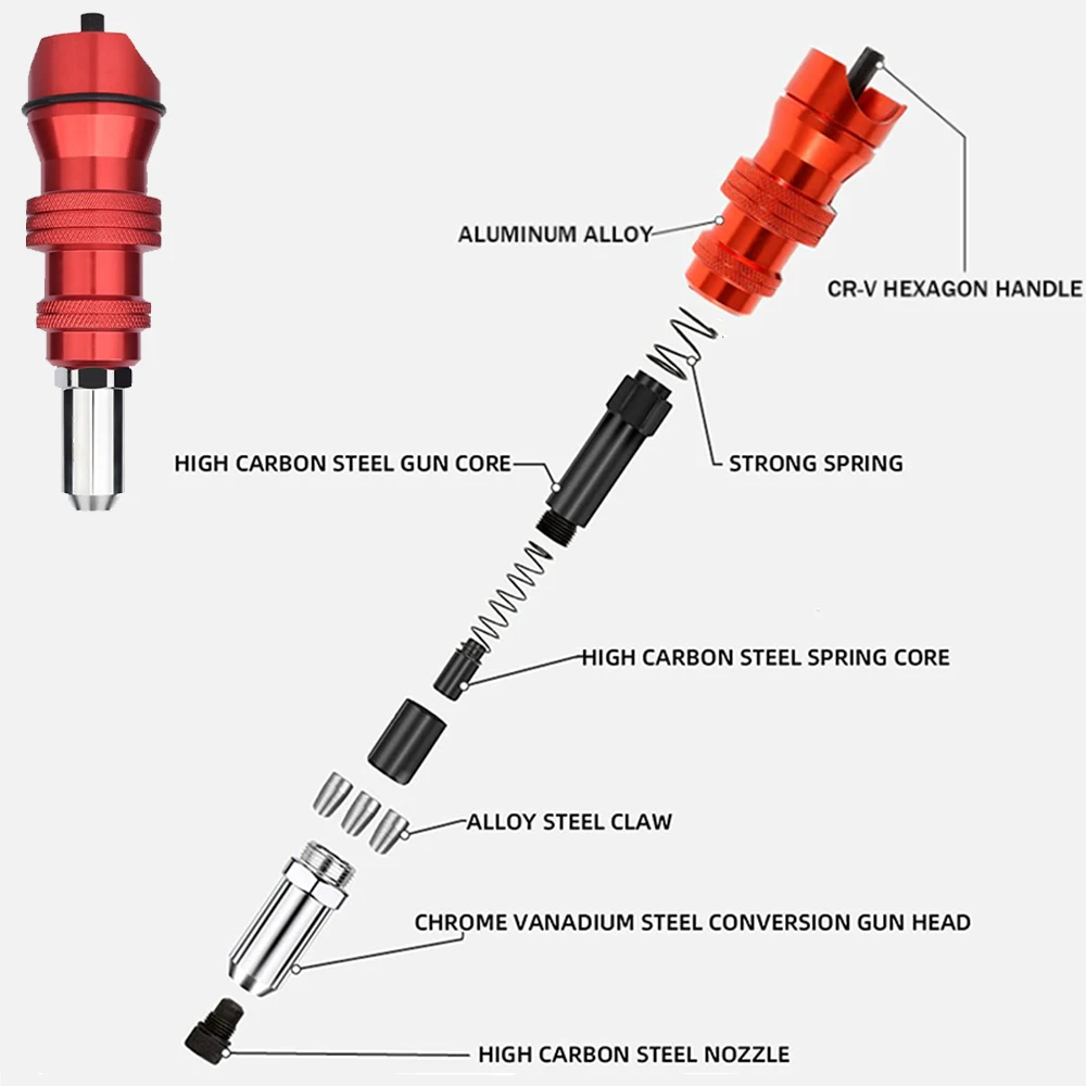 Imagem -05 - Atualizar Elétrica Rivet Gun 2.4 Mm4.8 mm Rivet Porca Gun Broca Adaptador Inserir Ferramenta de Poder Rivet em Cordless Drill Rivet Nut