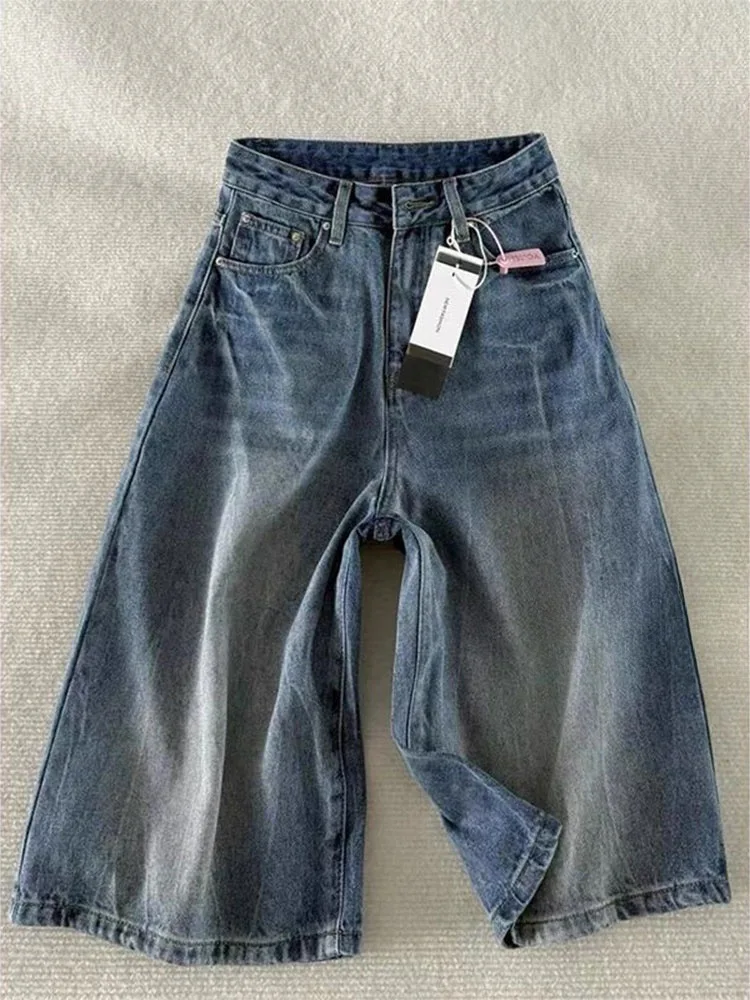 

Retro Lightning Pattern Loose Fit Casual mid Waist Straight Leg Jeans orts for Men Summer New Design Trendy Brand