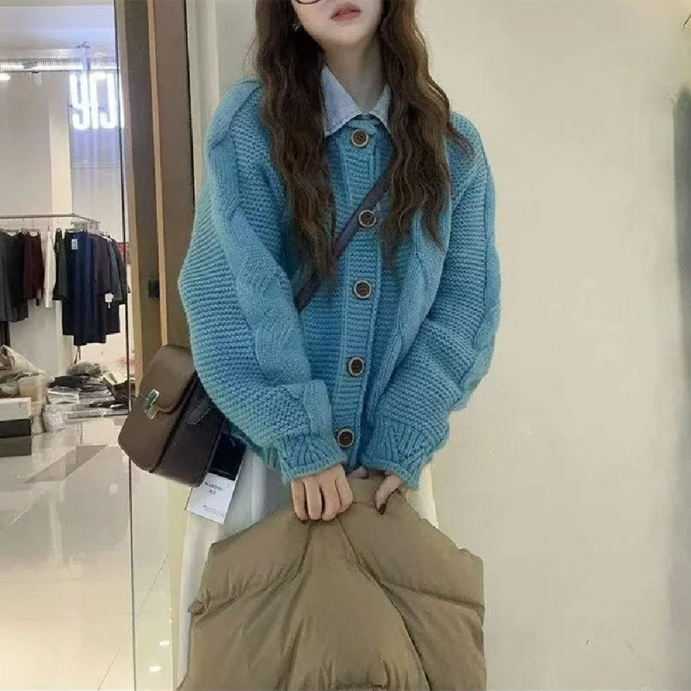 

Lazy Style Round Neck Single-Breasted Long-Sleeved Sweater Cardigan Women 2025 Spring Autumn New Fashionable Versatile Jacket