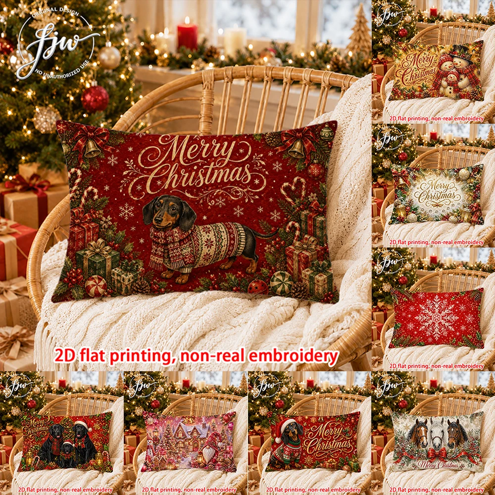 1pc Vintage Christmas Decorative Throw Pillow Covers Winter Holiday Farmhouse Cushion Cases for Sofa Bed Couch