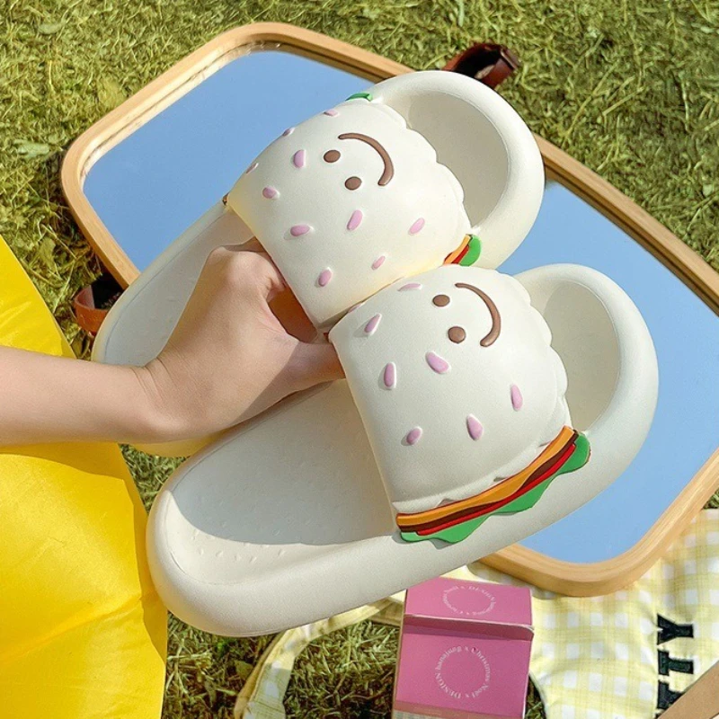 

Забавные тапочки-гамбургеры для женщин, летние, из ЭВА, с мягкой подошвой, нескользящие, для дома и ванной, милые сандалии в виде еды, повседневная обувь для улицы