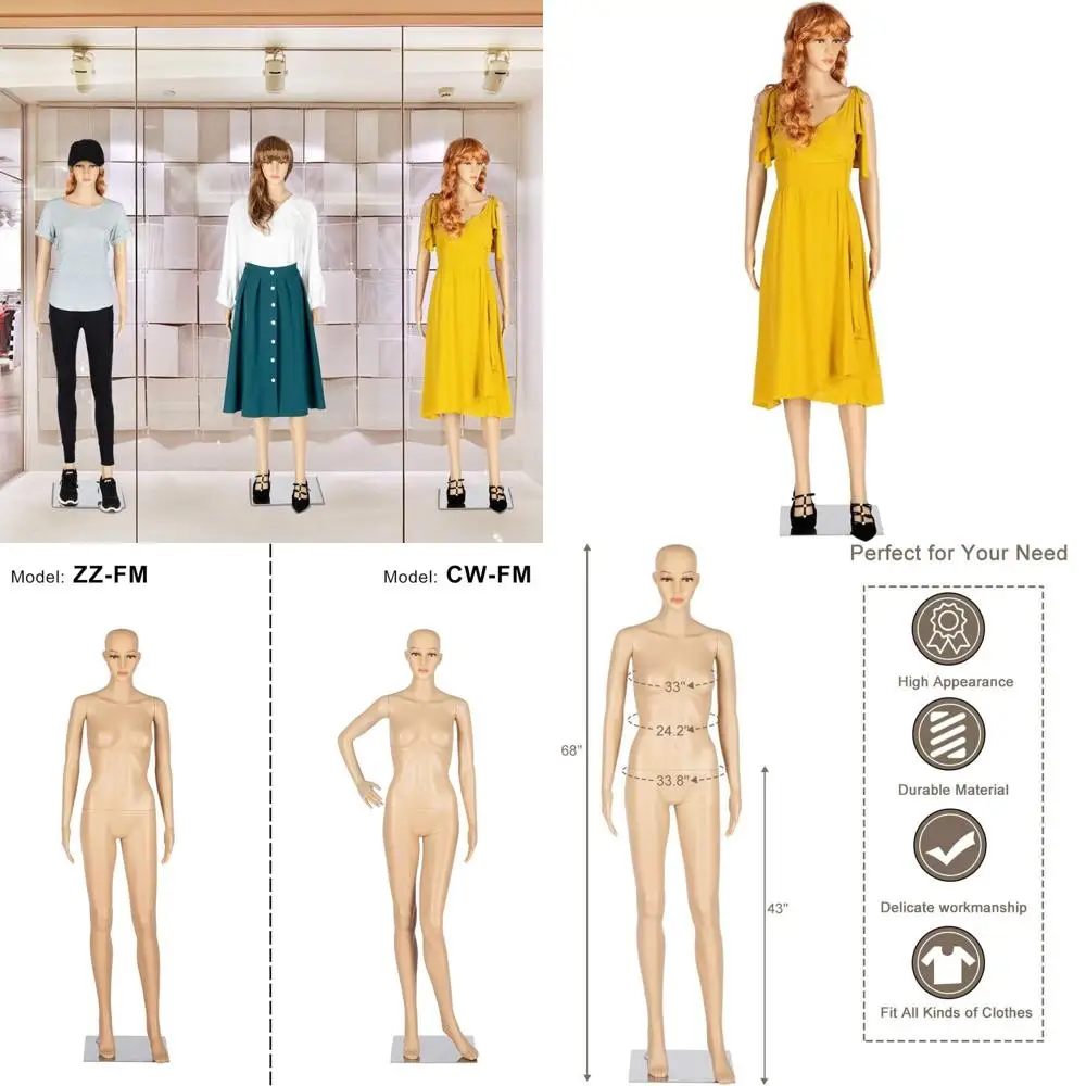 

Полноразмерный регулируемый женский манекен с металлическим основанием, высотой 68 см, для реалистичной демонстрации и примерки женской одежды
