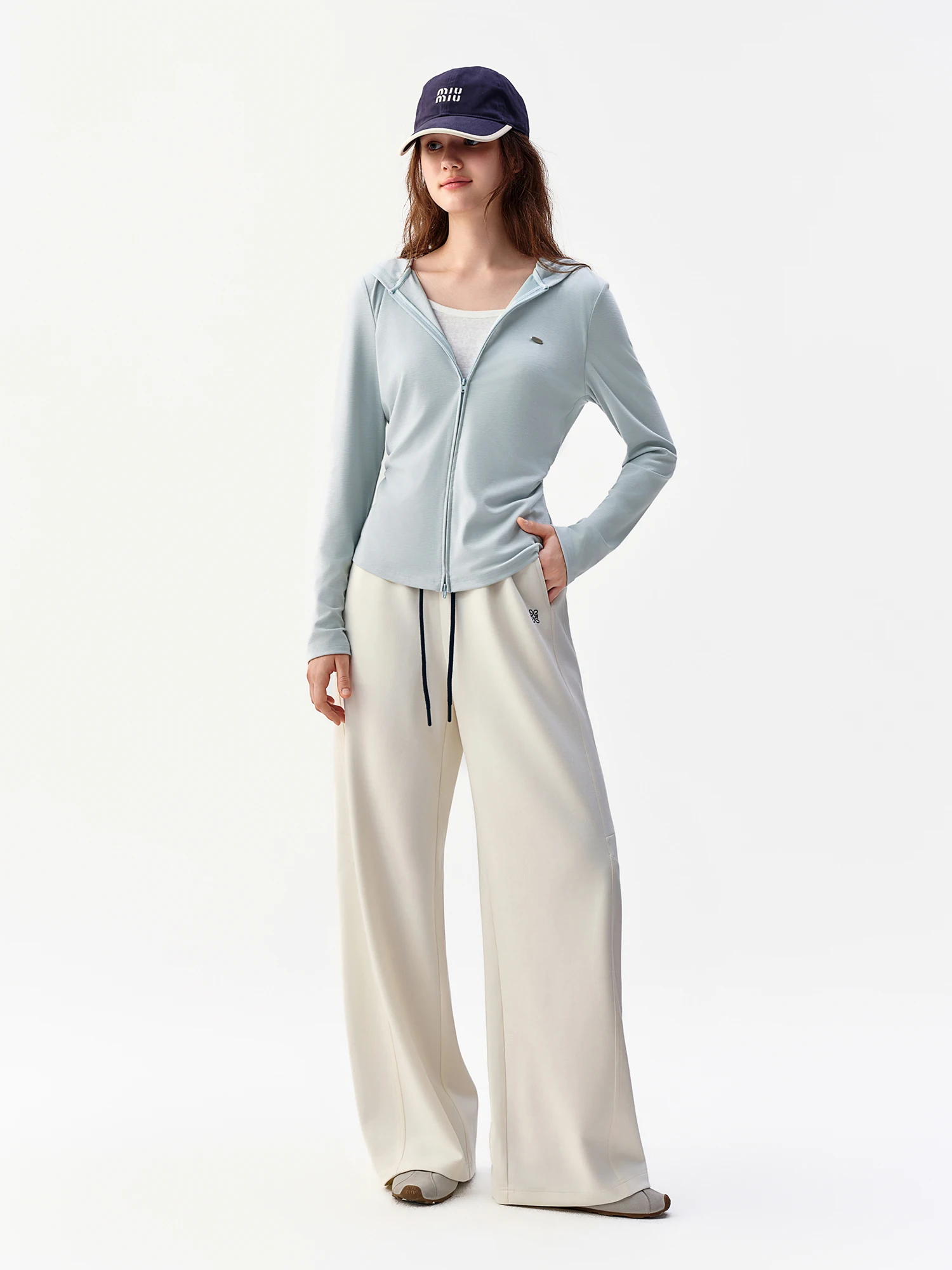 DUSHU 2026 Autumn New Women's Color-Block Drawstring Wide-Leg Pants Slimming Straight-Leg Trousers Available in Multiple Sizes