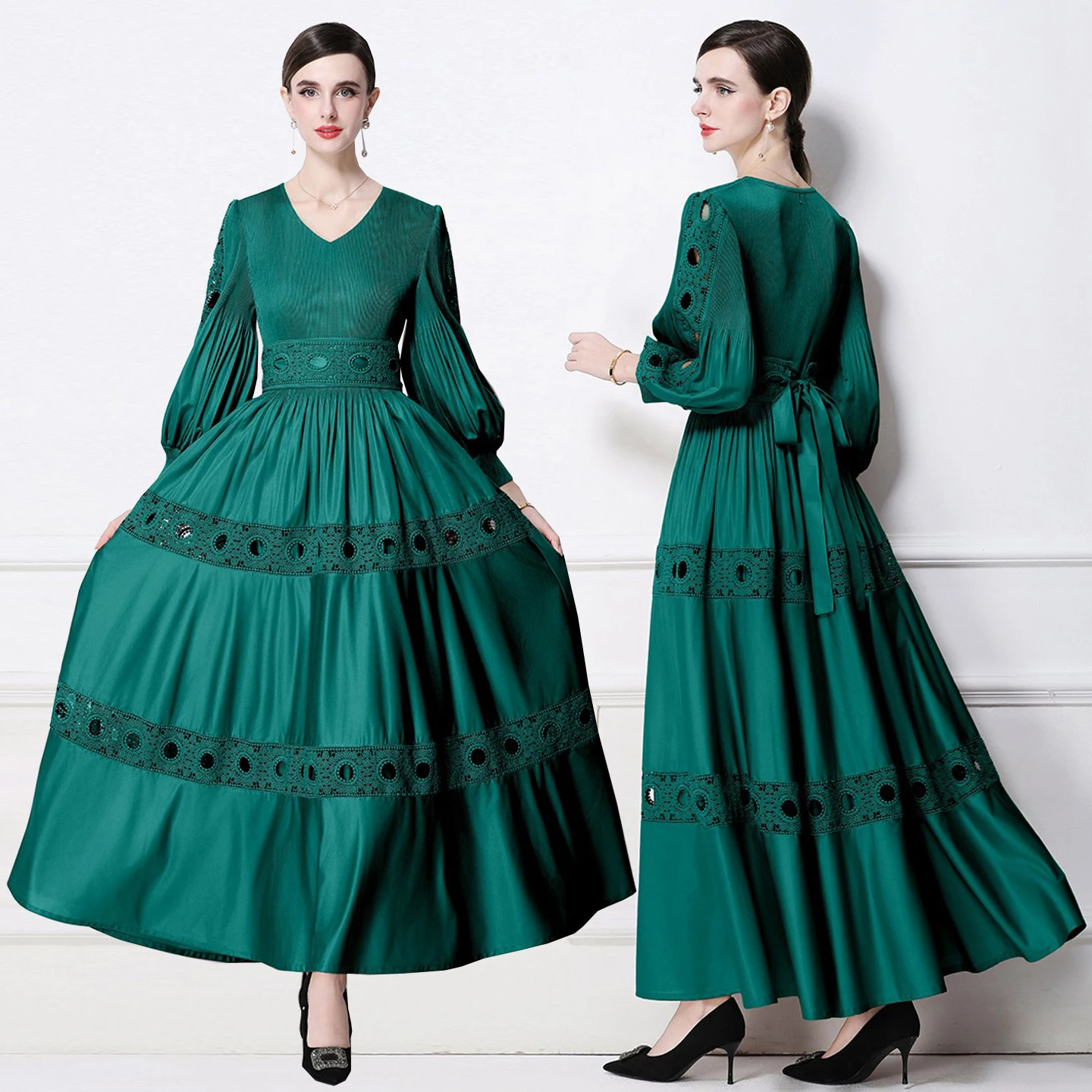 Travel Dance Beautiful Large Size Fairy Long Dr Cake Skirt Women's Faion Spring Autumn Polyester High Elastic V-ne Lan...