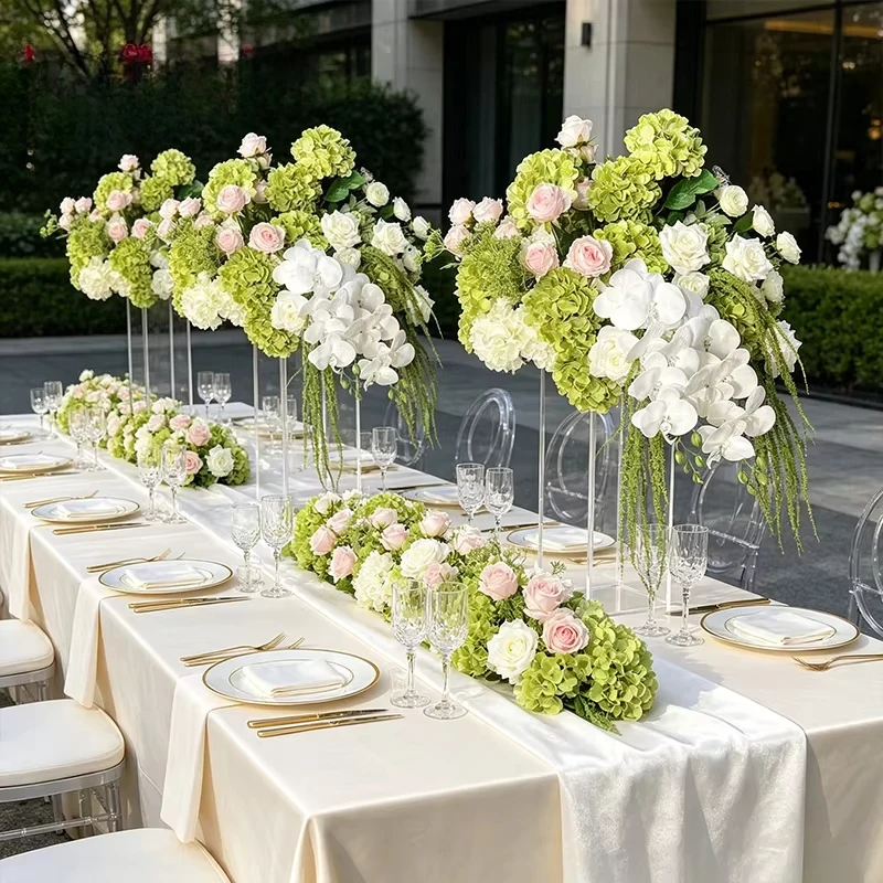 Factory custom hydrangea real touch green and white hydrangea artificial flower ball green
