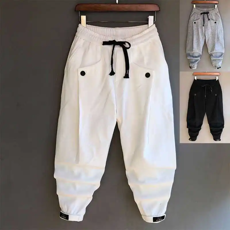Spring New Style Men's Casual Slim Fit Pants Loose Large Crotch Harlan Pants Pure Color Anti-Wrinkle Youthful Energy