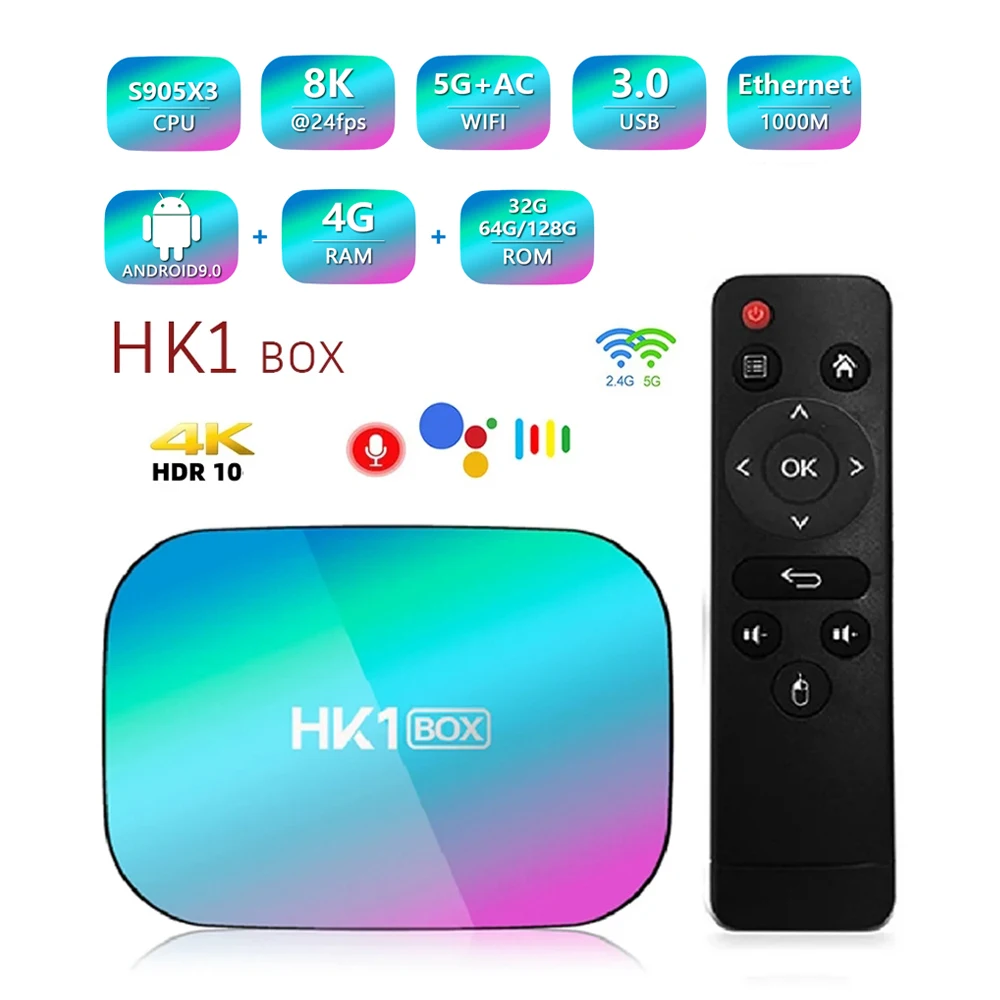 HK1 Smart TV Box Set Top Box,Android 9.0,Media Player, HK1,1080P,1000M,Amlogic S905X3,4G,64G,128G,8K,2.4G,5G HK1