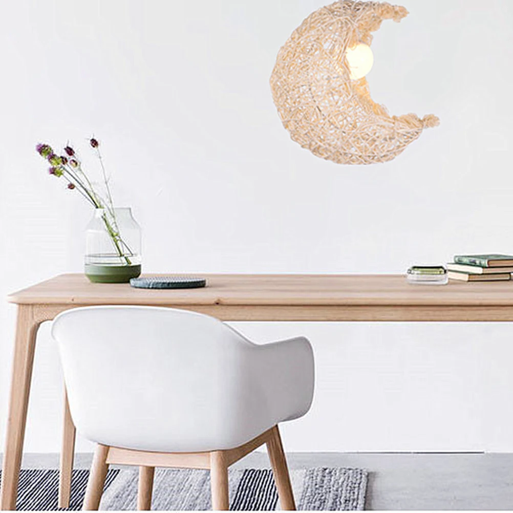 

Moon Shaped Chandelier Durable Long Lasting Beautiful Home Bar Shop Restaurant Bedroom Living Room Corridor Wooden Rattan