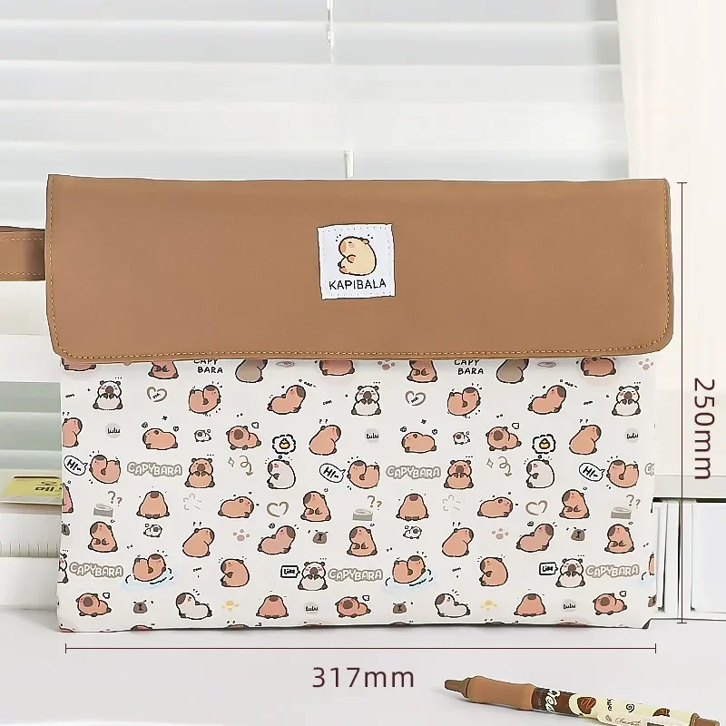 

Capybara Cartoon Document Bag Large Capacity Zipper File Folder Black Puppy Organizer Student Papers A4 Portable Storage Pouch