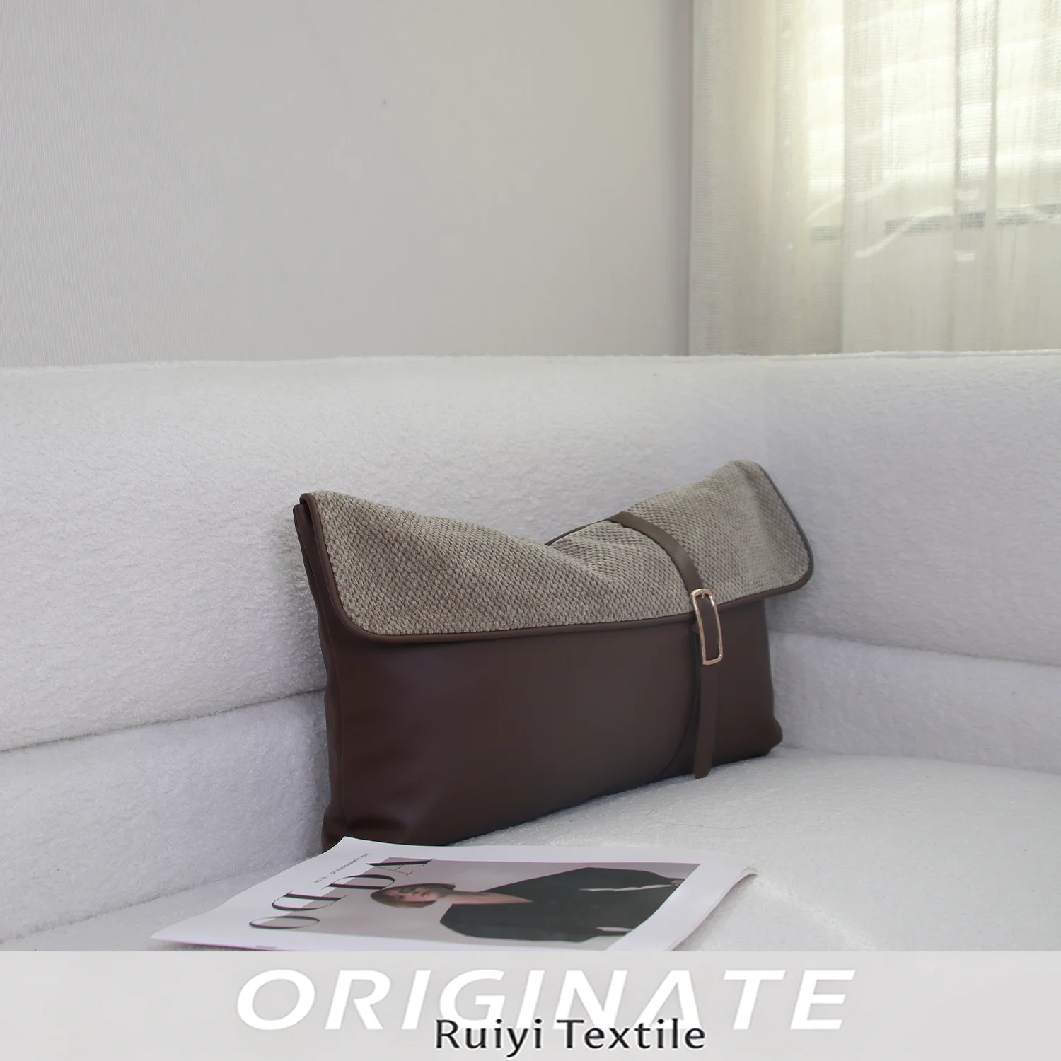 Minimalist Style Envelope Lumbar Cushion Cover PU Leather With Metal Buckle Ornament Decorative Waist Pillow For Hotel Sofa Home