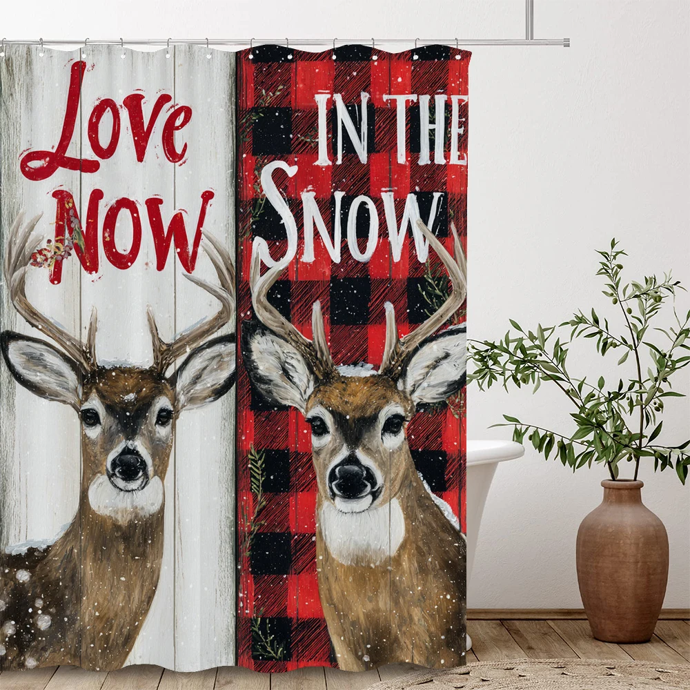 

Christmas reindeer Shower Curtain, Bathroom Decorative Christmas Shower Curtain, Waterproof Shower Curtain with Hooks