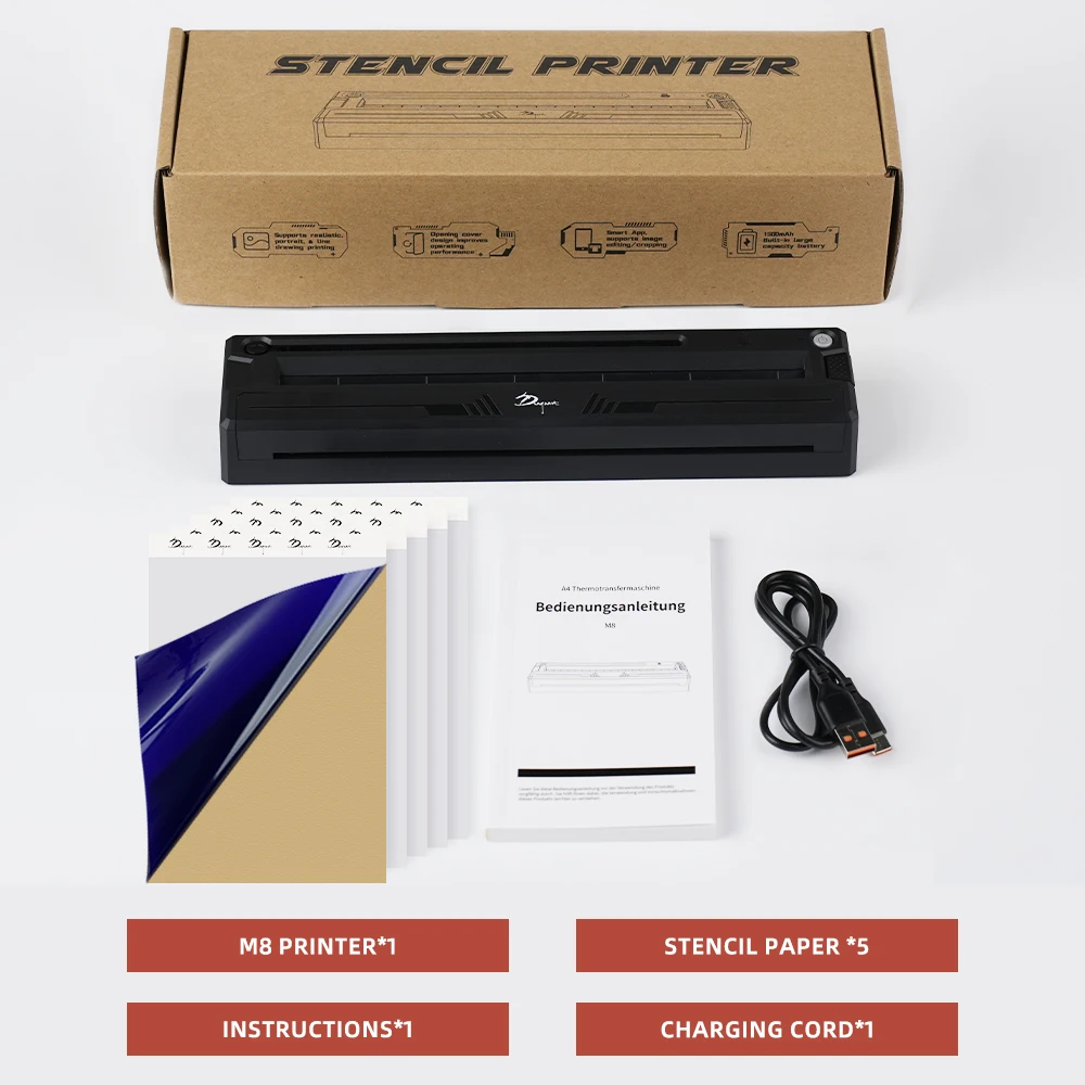 

Portable A4 Tattoo Printer M8 Wireless Thermal Tattoo Transfer Printer with 5pcstransfer paper for Beginners，Printing Copier