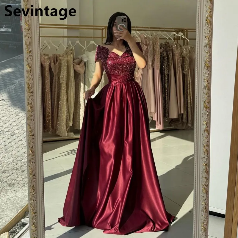 Sevintage 2025 Sparkly Evening Dress Sequins Off Shoulder A Line Custom Made Arabic Prom Gown Wedding Party Dress Vestidos