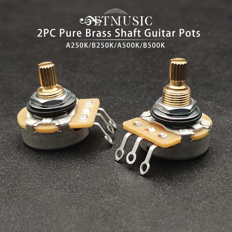 2Pcs Pure Brass Shaft Guitar Pots Log A or Linear 250K/500K Brass Shaft Volume Tone Potentiometers for Electric Guitars