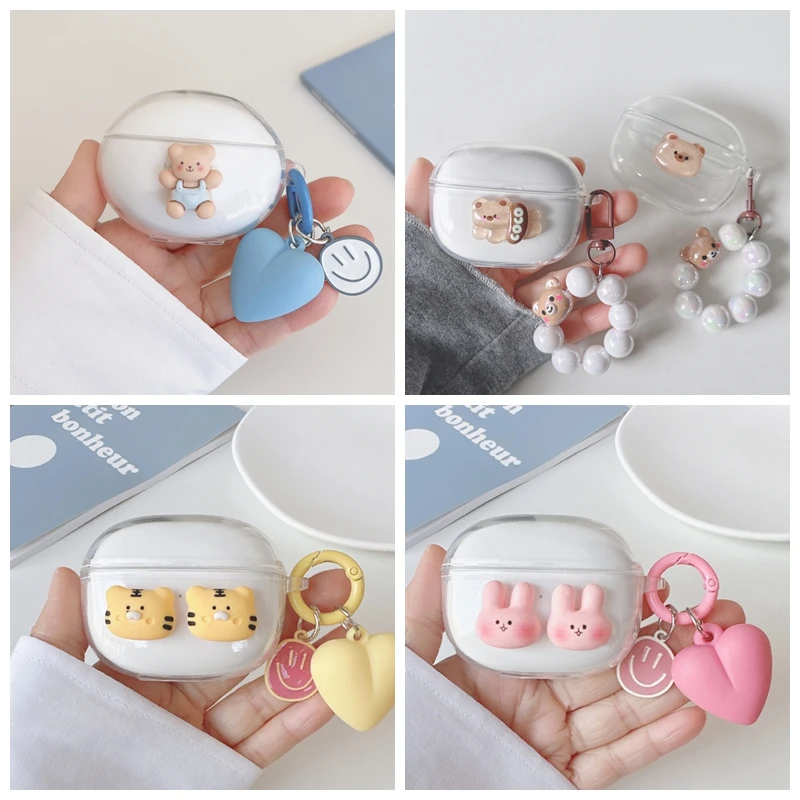 For Sony WF-C500 /WF-1000XM4/ XM3 Case Cute Bear / Cartoon Animal Cover Silicone Transparent Earphone Cover with Keychain
