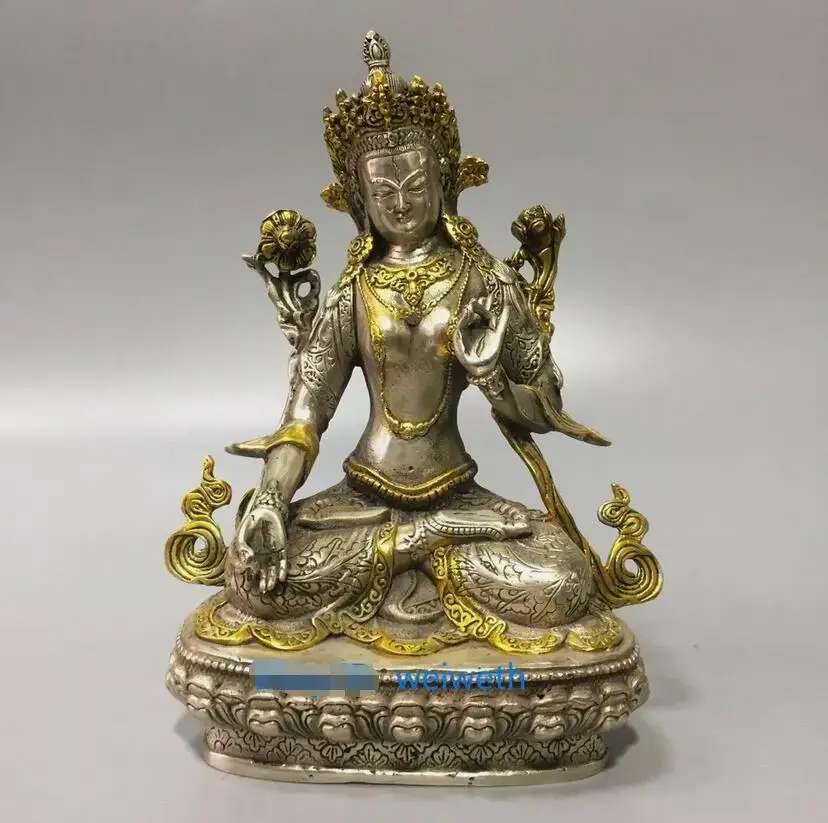 

Collection Tibetan Silver Gilt Handwork carved Bodhisattva Manjusri Statue