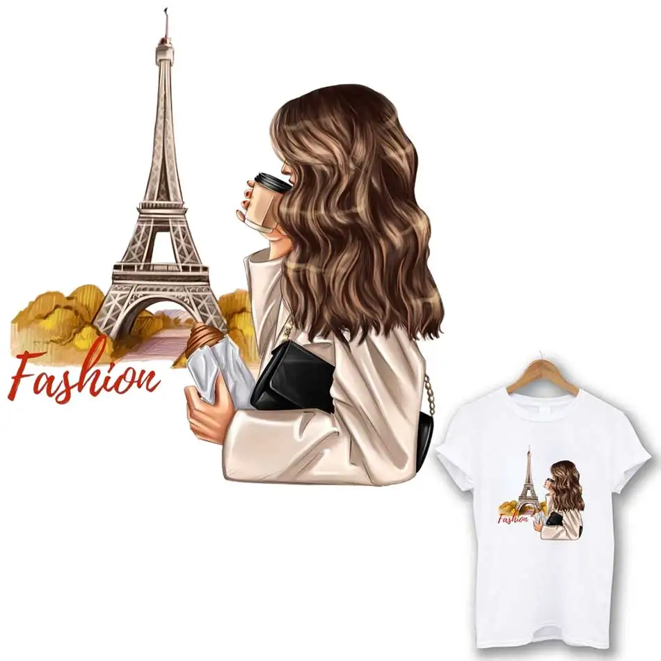 Beautiful Eiffel Tower Patches For Clothing DIY Washable T-Shirts Heat Transfer Thermal Stickers Fashion Girls Iron On Appliqued