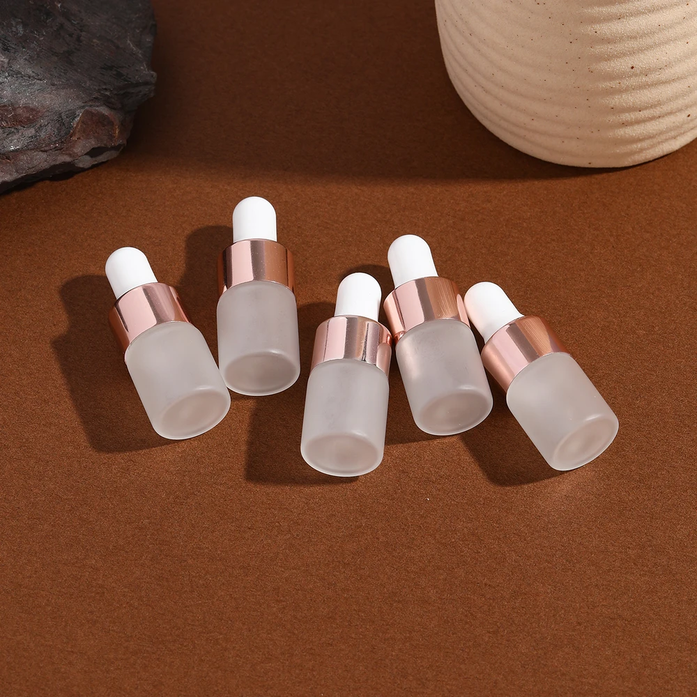 10 Uds Mini botellas cuentagotas de vidrio botellas de aromaterapia de aceite esencial vacías botellas de pipetas con tapa de oro rosa 1ml 2ml 3ml 5ml