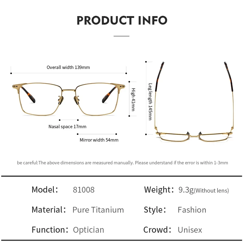 High Quality Fashion Japan Designer Retro Square Full Rim Pure Titanium FRONT Eyeglasses for Men Women Custom Photochromic Lens