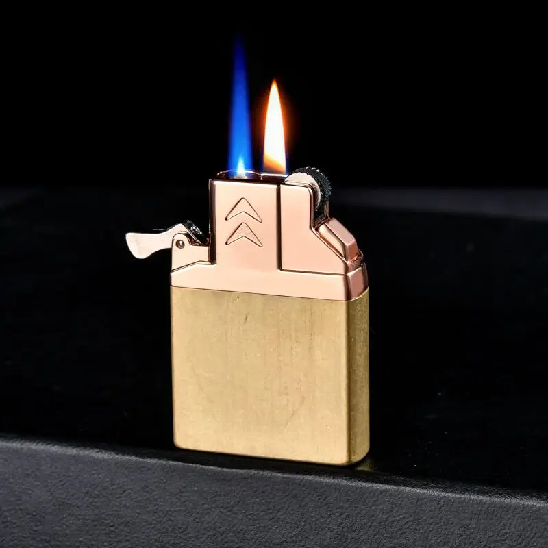 Double Fire Butane Gas Inflate Lighter Brass Windproof Movement Inner Insert Conventional ZP Replace Cigarettes Accessories