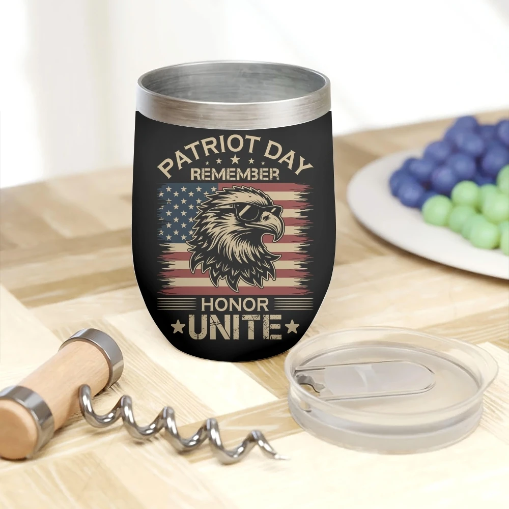 Retro American Eagle Illustration Vacuum Flasks 12oz Insulated Wine Tumbler Vacuum Coffee Mug Egg Shape Thermos Cup