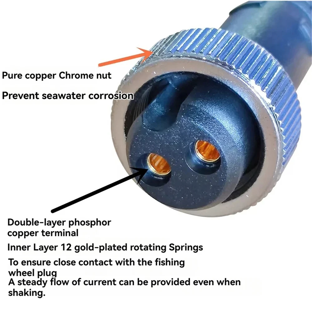 1 Stück 2-poliges Stromverlängerungskabel für elektrische Angelrollen, 2 m lang, kompatibel mit Daiwa Shimano 300J 400J 500J 600J elektrischen Angelrollen. – Detail 4