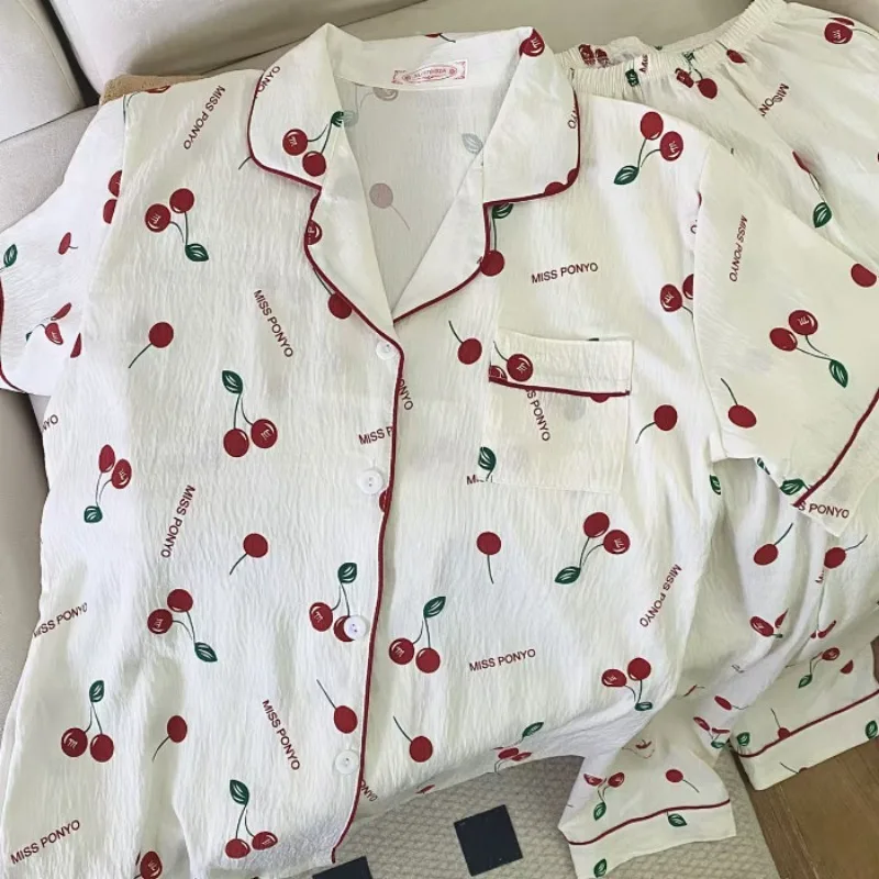 Cartoon Niedliche 2-teilige Damen Sommer Pyjamas Locker Bequeme Modische Hauskleidung Mädchen Süße Kurzarm Lange Hose Pyjama-Sets