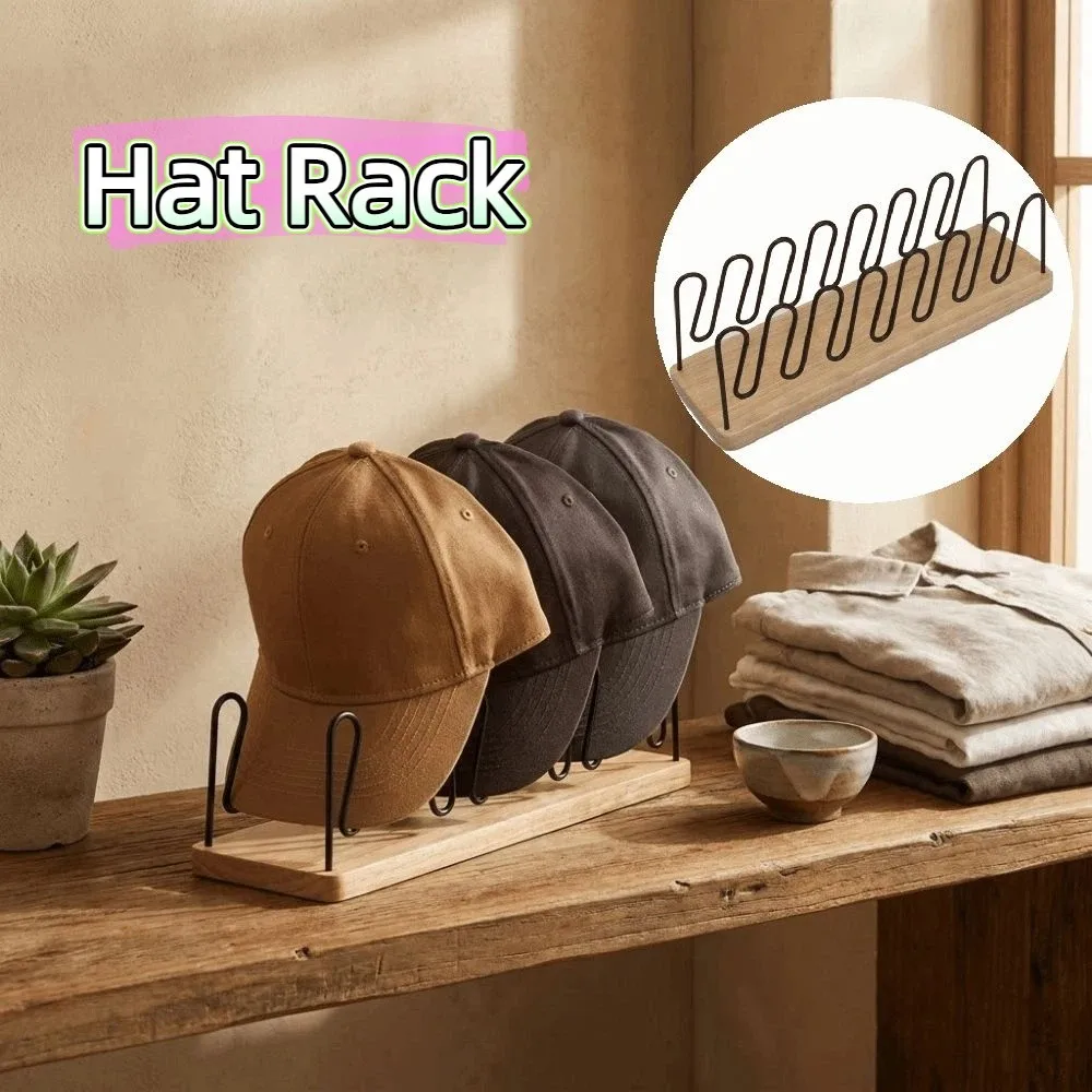 

Storage Tool Space Saving Wooden Hat Rack Durable Cap Storage Hat Organizer Compact Simplism Hat Display Rack Closet