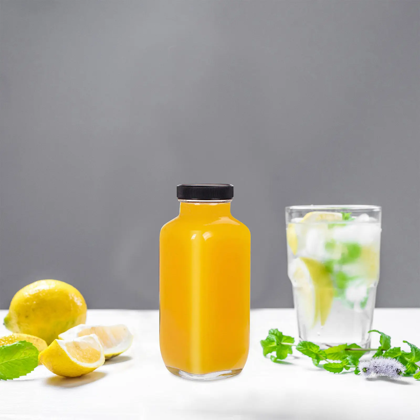 4pcs Clear Square Glass Juice Bottles 500ml Reusable Portable Smoothie Milk Drink Storage Containers