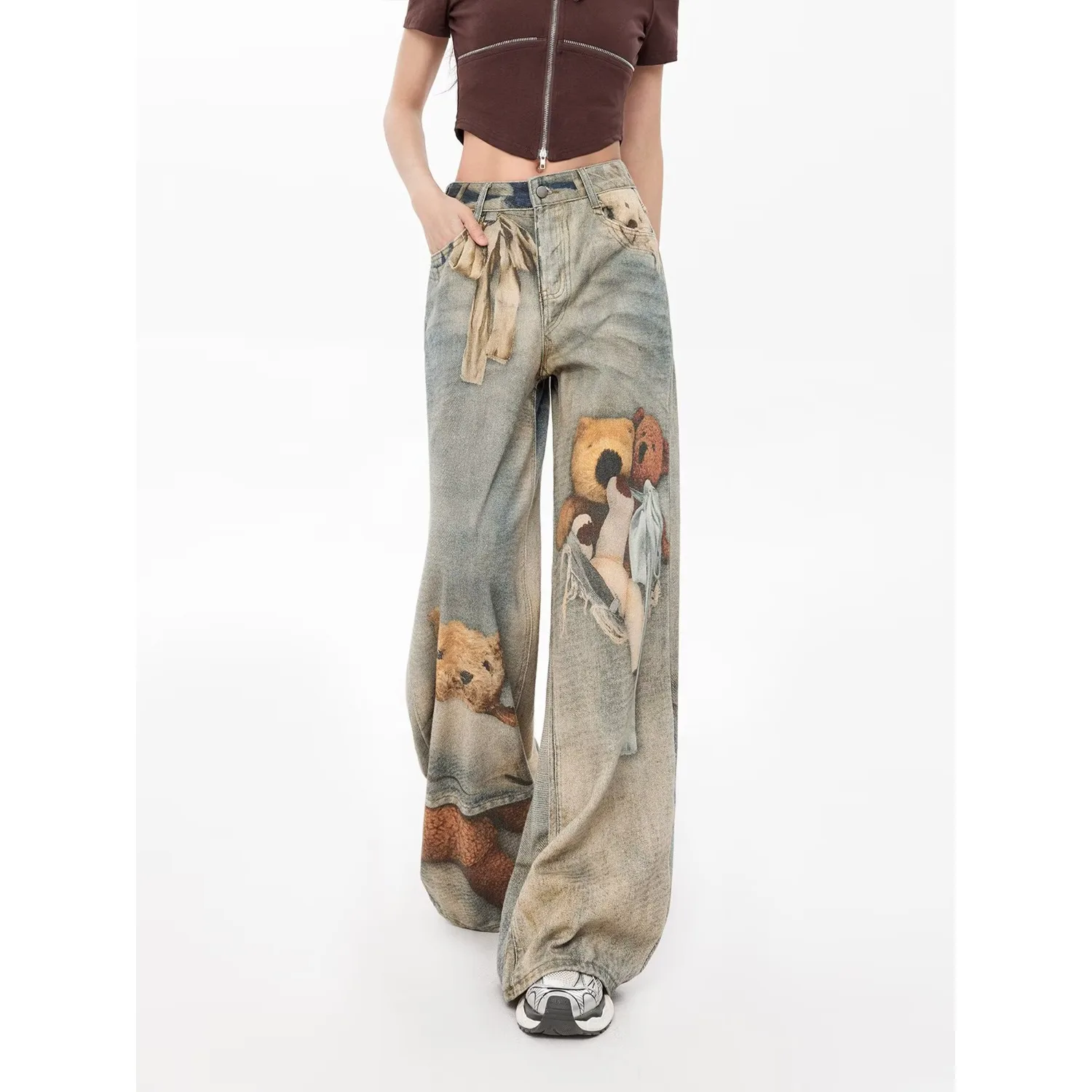 B Women's Baggy Jeans Print Graphic Denim Pants Harajuku Cowboy Tie Dye High Street 2000s High Street Tide Stylish Design New