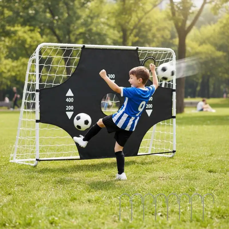 But de football d'entraînement avec cible murale amovible en velcro, filet Oxford, 8 piquets de sol, montage sans outils pour jardin, parc, école