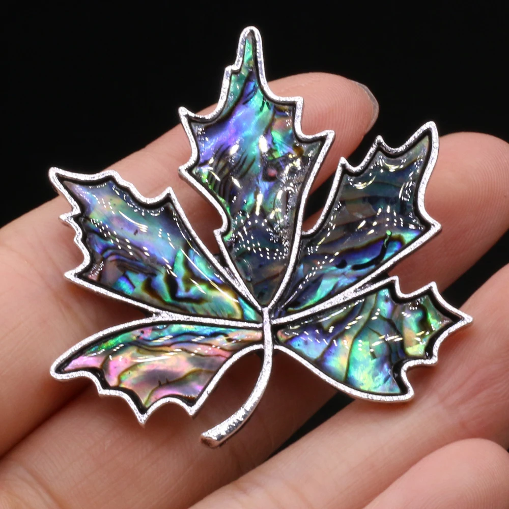 1PC Fashion Natural Abalone Shell Alloy Brooch Maple Leaf Shape Patterns Brooches And Pins For Women Jewelry Gift