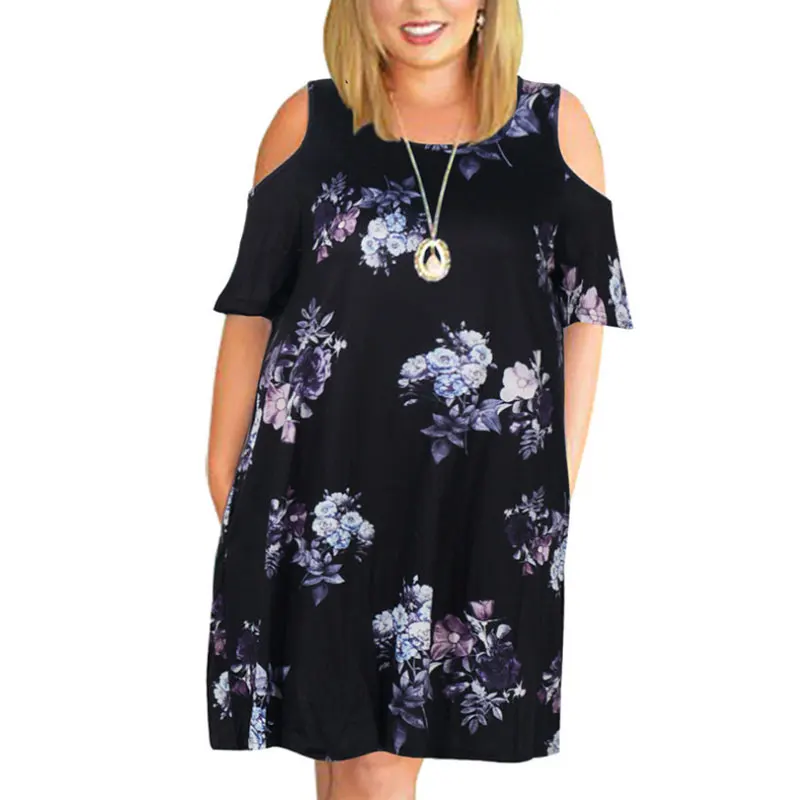 Big Size Clothing 2024 Summer Loose Woman Dress Elegant Sexy Off The Shoulder Flowers Printed Plus Size Dress Mom Vestidos