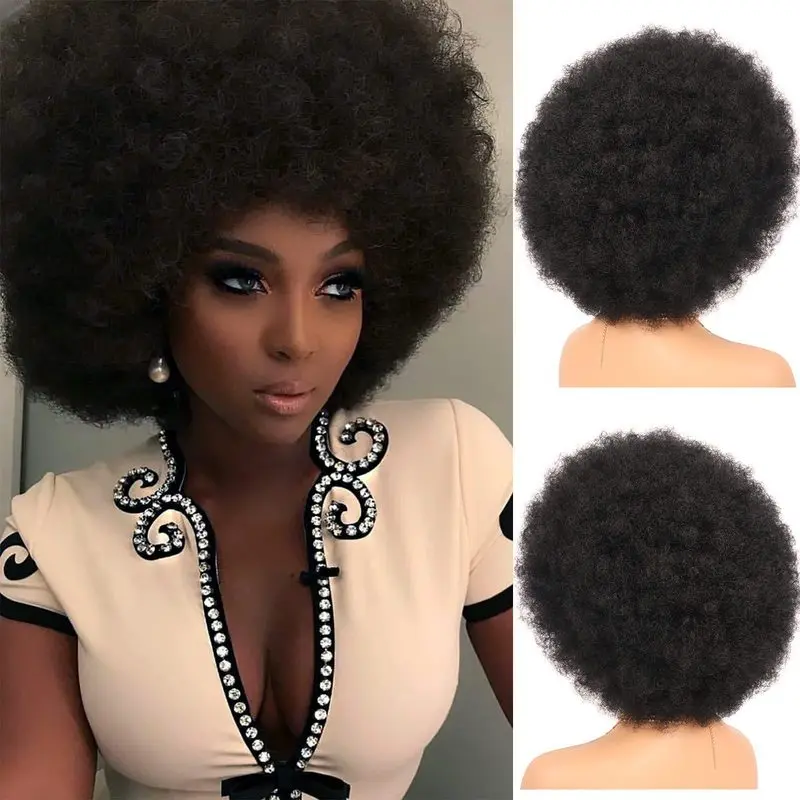 Fake explosion hairstyle, micro-curl synthetic wig, high-temperature fiber, short and curly