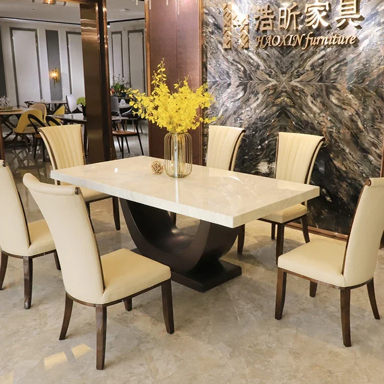 Luxury Marble Dining Table 6 8 10 Seater Dining Room Furniture Solid Wood Frame Furniture Dining Table Set