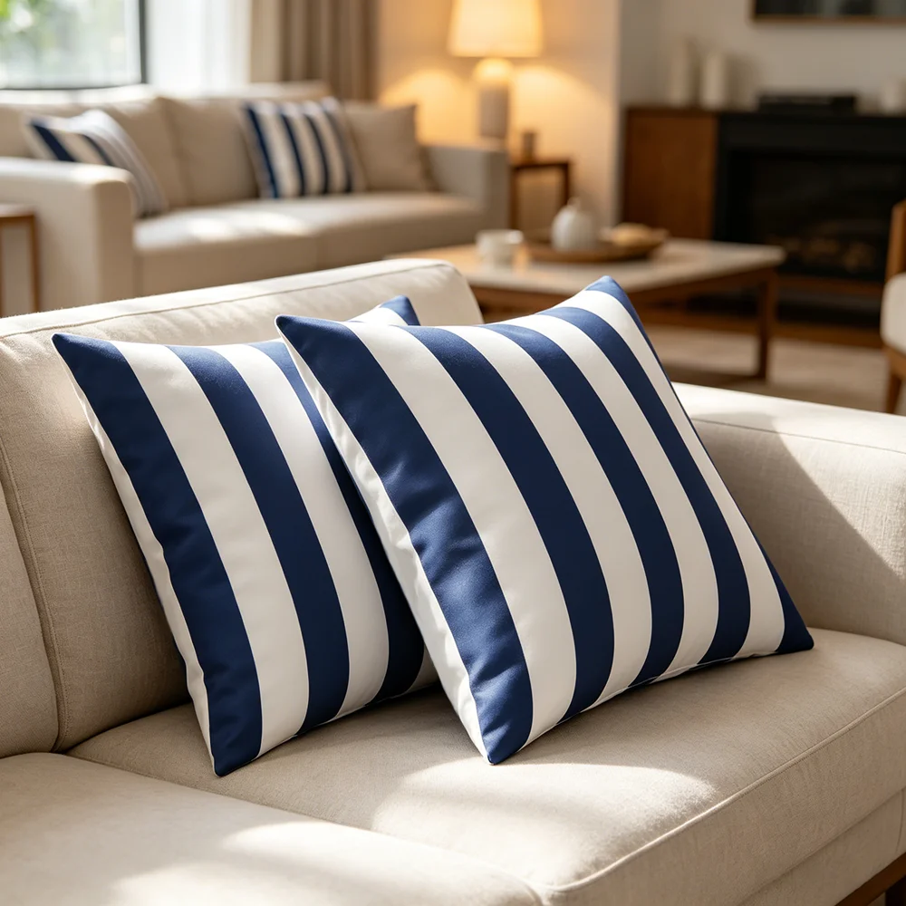 Blue White Striped Geometric Pattern Decorative Pillow Covers Set - Multiple Sizes Available - Zipper Design - Suitable for All