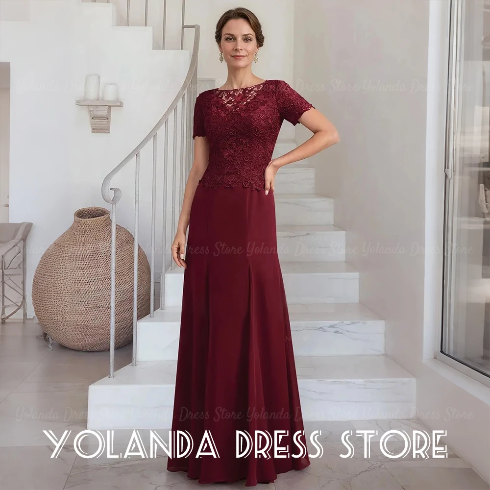 

Yolanda Women's Wedding Party Attire Modest A-line Jewel Lace Mother of the bride Dresses 2026 Short sleeves Chiffon Customized