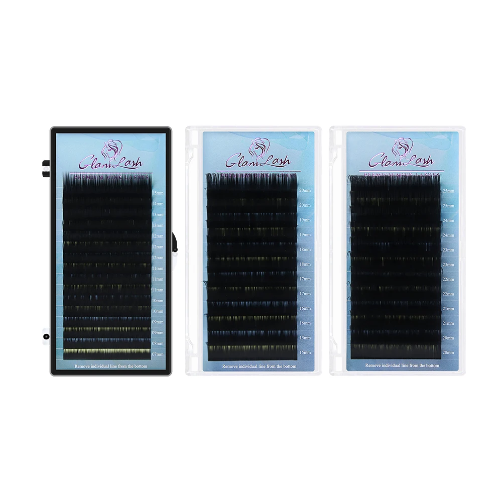 GLAMLASH مزيج 7 ~ 15/15-20/20-25 مللي متر اليدوية الكورية Pbt J/B/C/D/L/LU(M) CURL رمش تمديد الطبيعية لينة فو المنك لاش