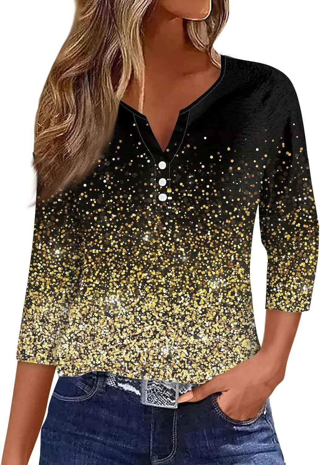 

New Women's Button Sequin Series Comfortable, Fashionable And Casual Seven Quarter Sleeves Factory Direct SalesWG23