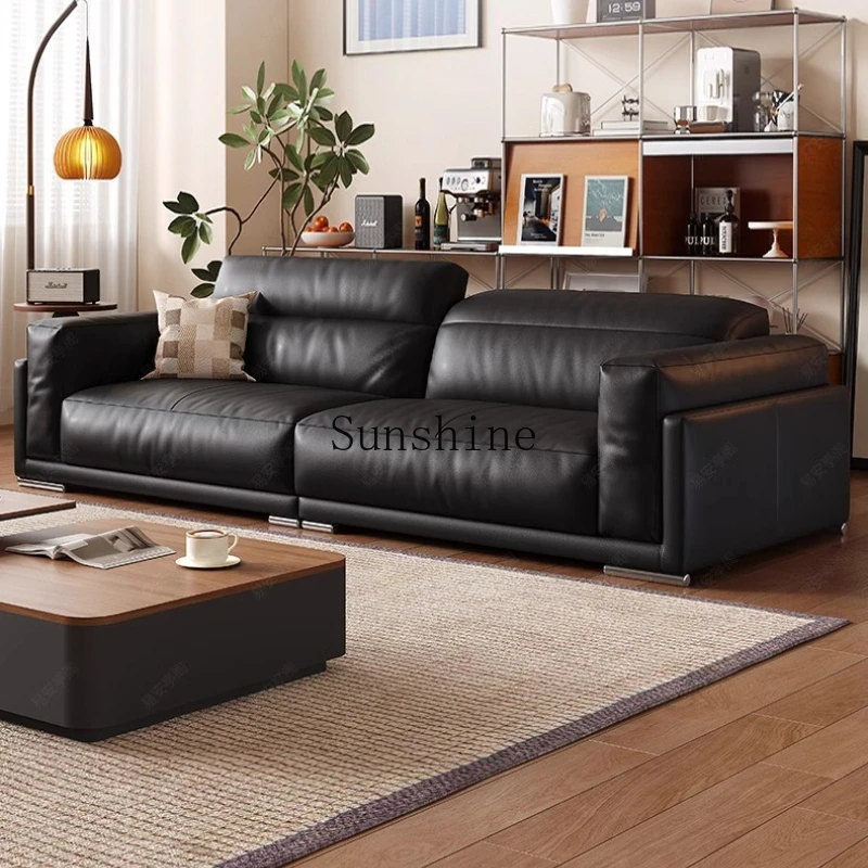 

Medieval style, leather sofa retro living room small apartment three people straight row black, down