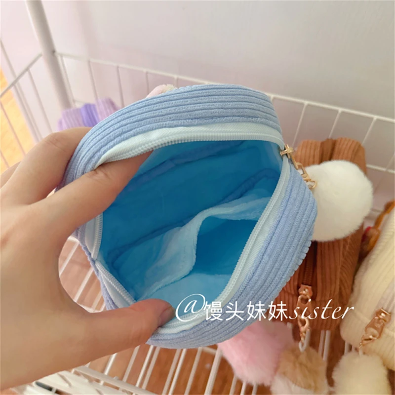 New Sanrio Bushy Tail Cosmetic Bag Kuromi Japanese Style Coin Purse My Melody Cinnamoroll Pochacco Plush Bag Girl Student