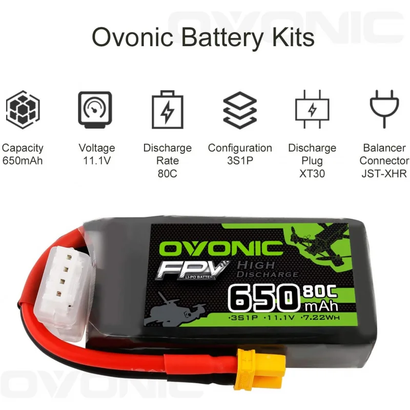 OVONIC 11.1V 650mAh 3S 80C Lipo Battery with XT30 Plug for RC Car Boat Truck Heli Airplane Quadcopter Helicopter Multi-Motor Hob