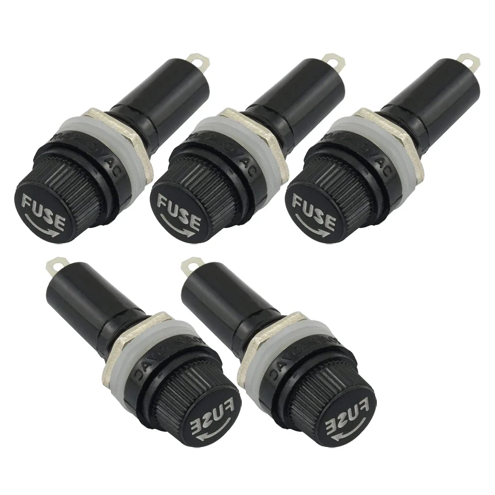 5PCS Panel Mount Chassis Black Fuse Holder For 6x30mm Glass Fuses 10A 250V Electrical Equipment Supplies Accessories Replacement