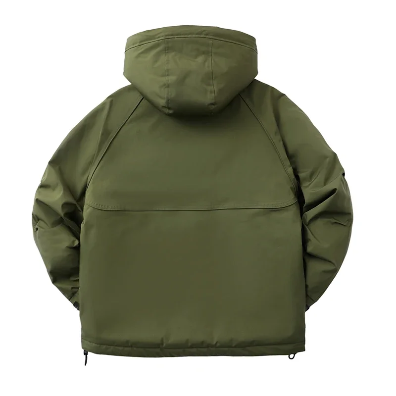 Men's American Retro Winter Parkas Hooded Army Green Hooded Full Zip Multi Pockets Windbreakers Thick Casual Parka Jacket 1120