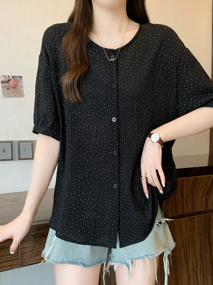 Summer 2026 Large Size Women's Fashionable Floral Shirt Versatile Beautiful Top Casual Style Short Sleeve round Neck Button down
