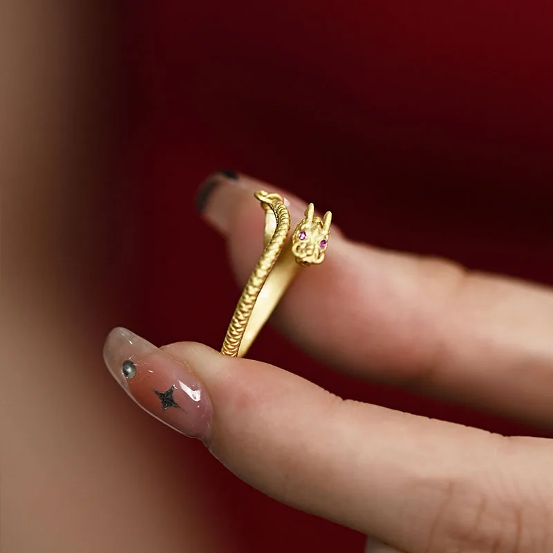 100% 925 Sterling Silver Dragon Open Ring for Woman Girl Simple Fashion Ethnic Animal Design Jewelry Party Gift Dropshipping